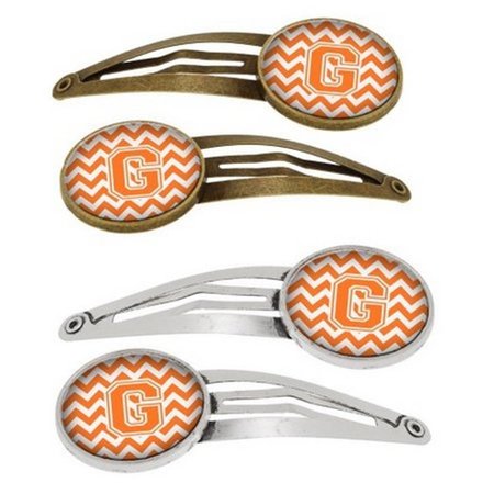 CAROLINES TREASURES Letter G Chevron Orange and White Barrettes Hair Clips, Set of 4, 4PK CJ1046-GHCS4